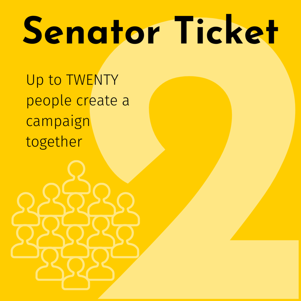 2. Senator Ticket - Up to twenty people create a campaign together